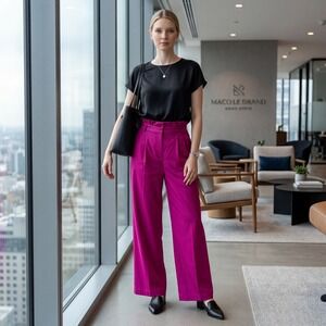 Express Womens Magenta Pink Super High Rise Wide Leg Pleated Pants Sz 6 mob wife